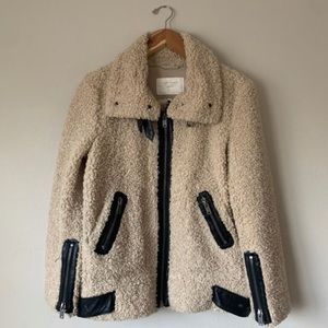 Zara Teddy Coat with Black Leather Accents